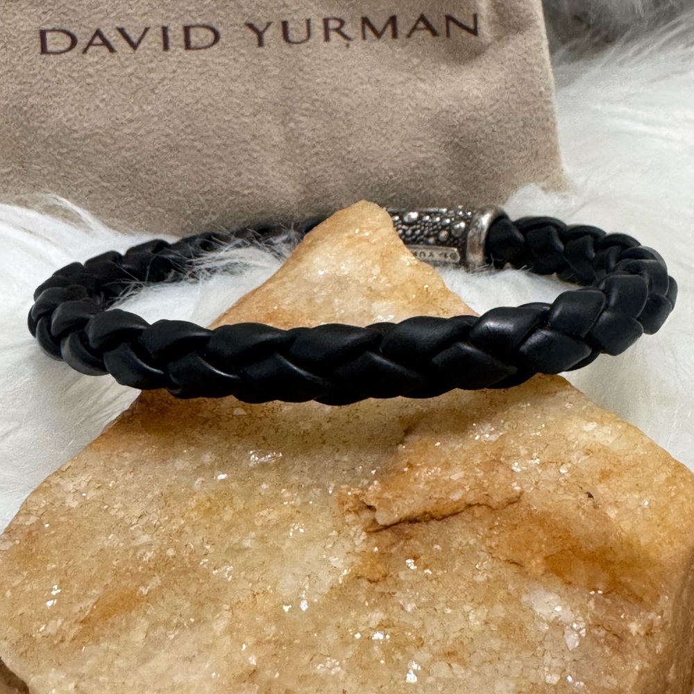 David Yurman .925 Sea Urchin 8.5mm Black Braided Rubber Bracelet - Picture 7 of 9
